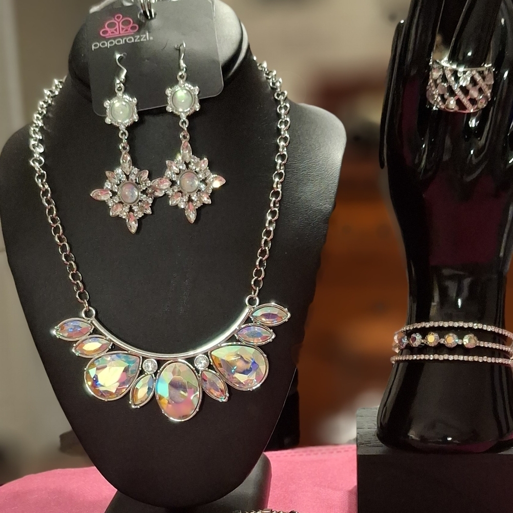 Paparazzi Silver Necklace with Iridescent Accents
